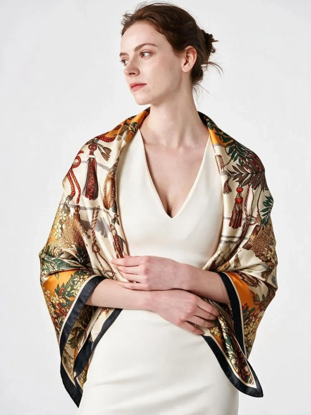 Luxurious 100% Mulberry Silk Large Square Shawl & Oversized Headband Gift Set